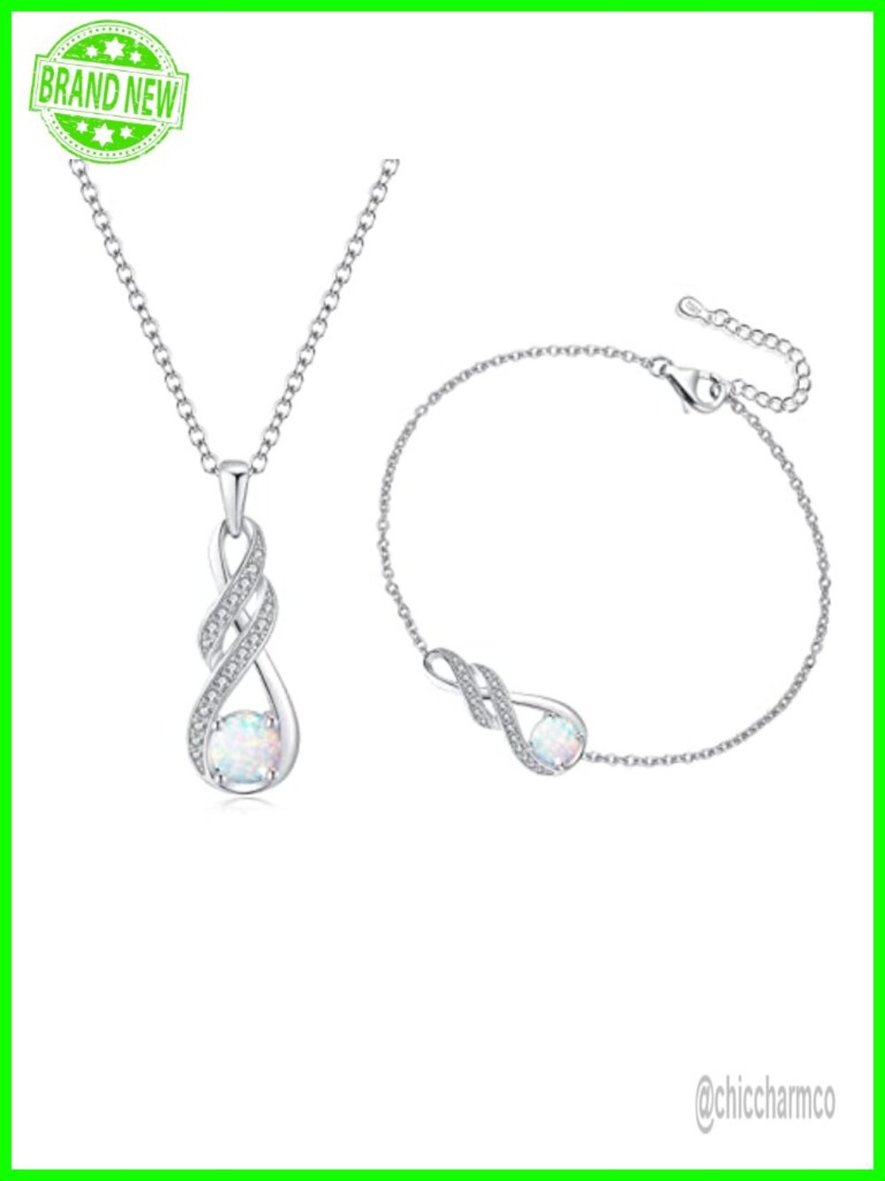 925 Sterling Silver White Gold Infinity Necklace Bracelet Set for Women